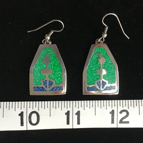Vintage Silver Malachite & Lapis Earrings - Ships ahoy! - Picture 5 of 7